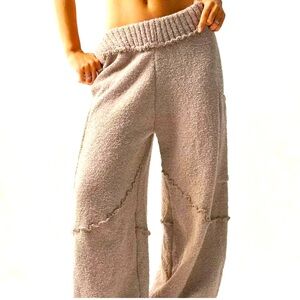 Boho Casual Women's High Waist Baggy Sweater Pants With Cinched Ankles